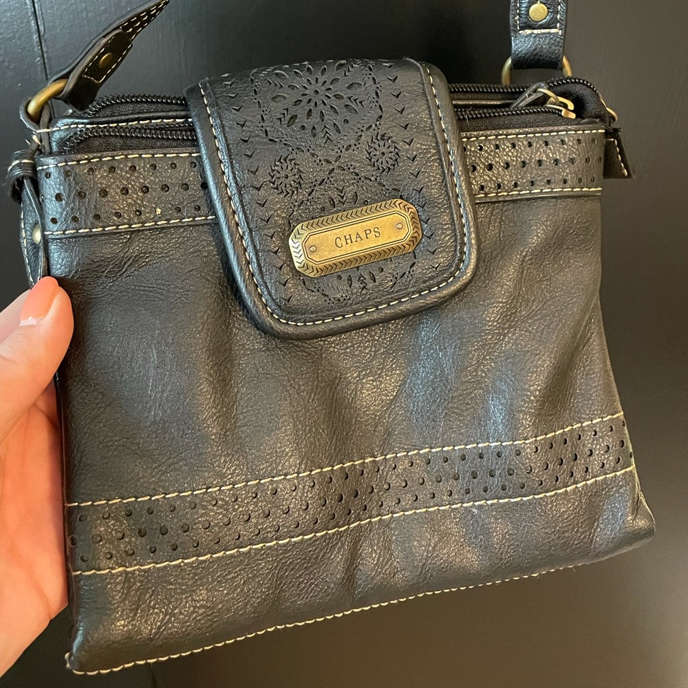Chaps Black Leather Crossbody